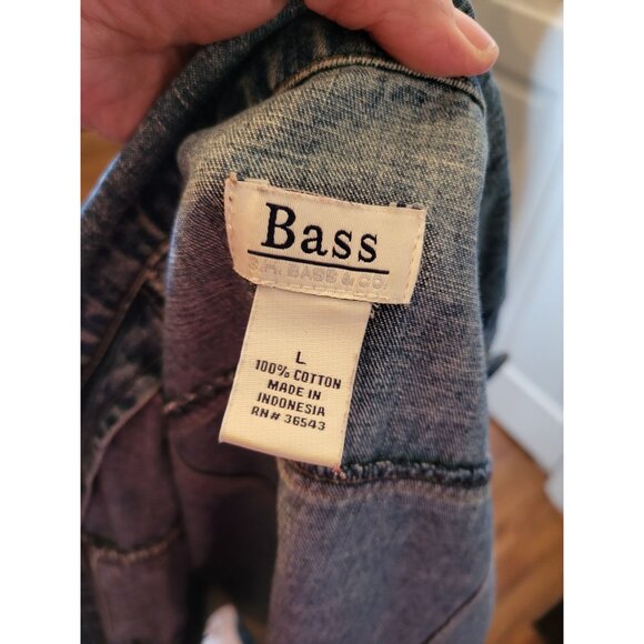 Vintage y2k Medium Wash Denim Jacket Bass L Corduroy Classic American Western - Picture 8 of 8